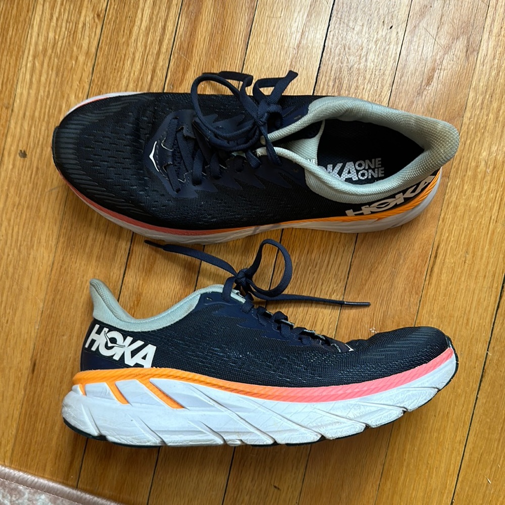 Blue Hoka Clifton 8 sneakers